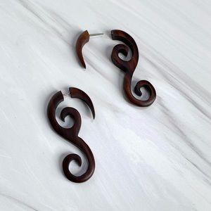 Teak Wood Faux Gauges / Stud Earrings